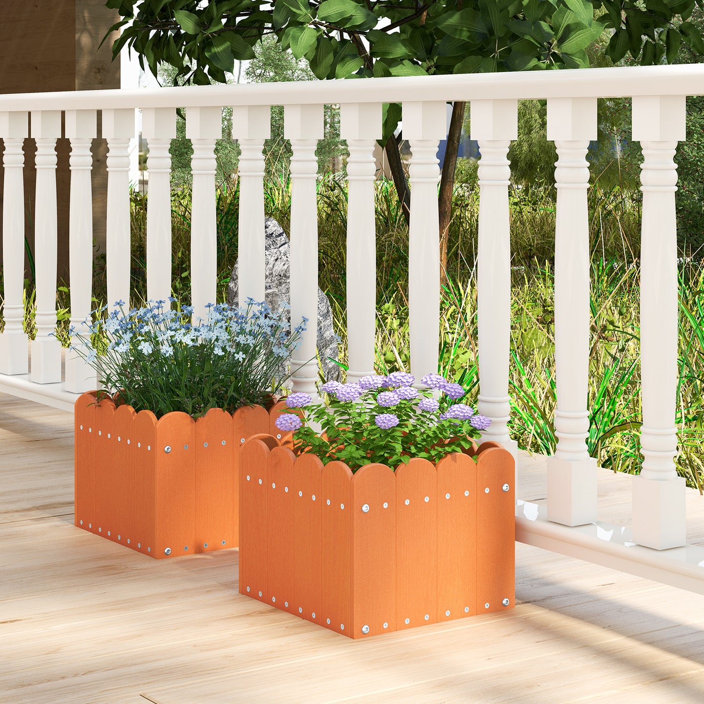 2 Pack Square Planter Box with Drainage Gaps-Orange