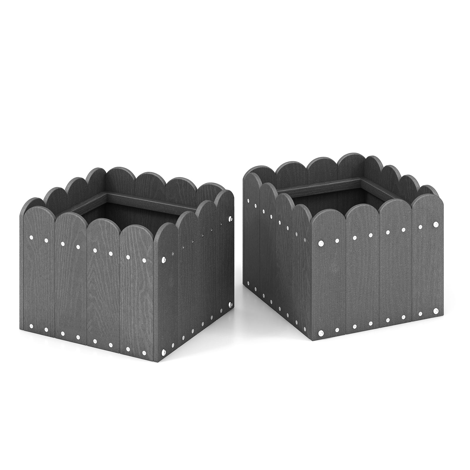 2 Pack Square Planter Box with Drainage Gaps-Grey