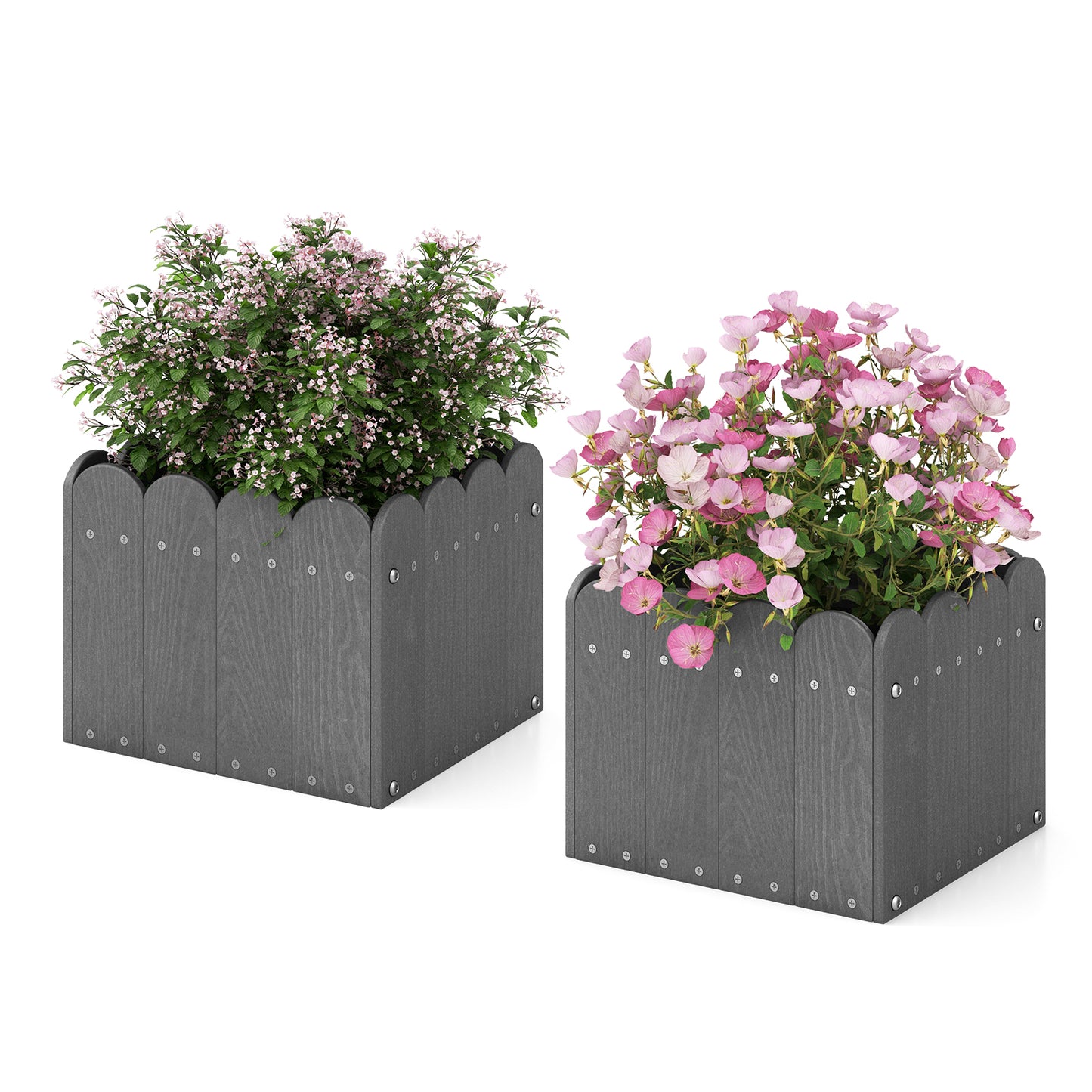 2 Pack Square Planter Box with Drainage Gaps-Grey