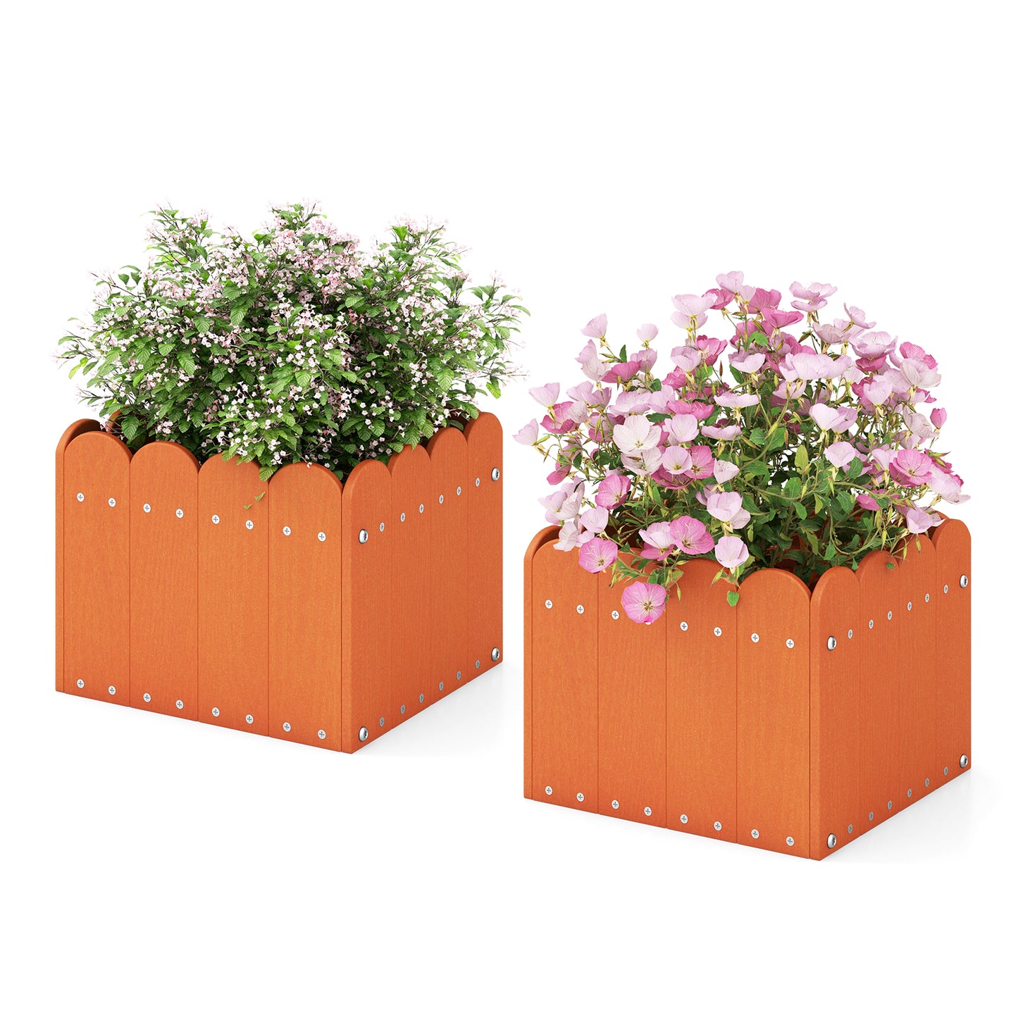 2 Pack Square Planter Box with Drainage Gaps-Orange