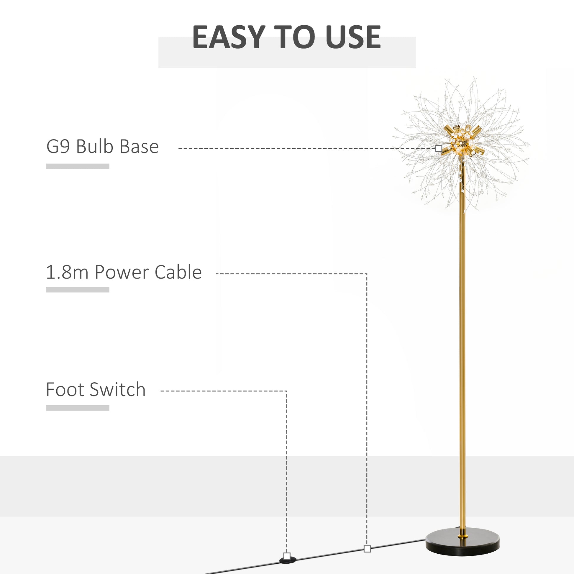 HOMCOM Modern Floor Lamp, Tall Standing Lamp with Dandelion-like Lampshade for Living Room