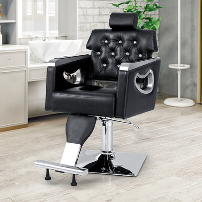 Adjustable Swivel Barber Chair with Padded Backrest-Black