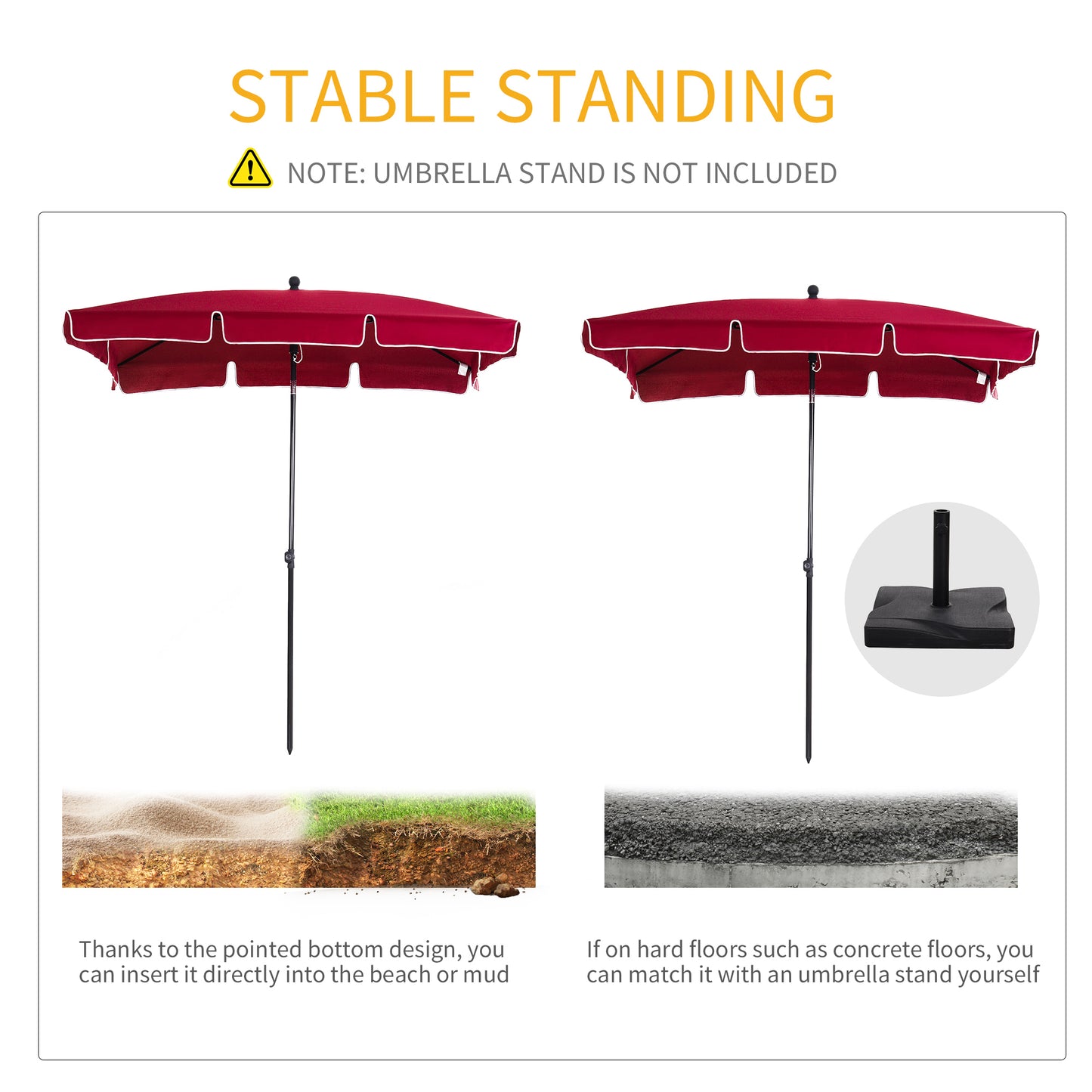 Outsunny Red Rectangular Garden Parasol Aluminium Sun Umbrella Patio Garden Tilt 2M x 1.25M