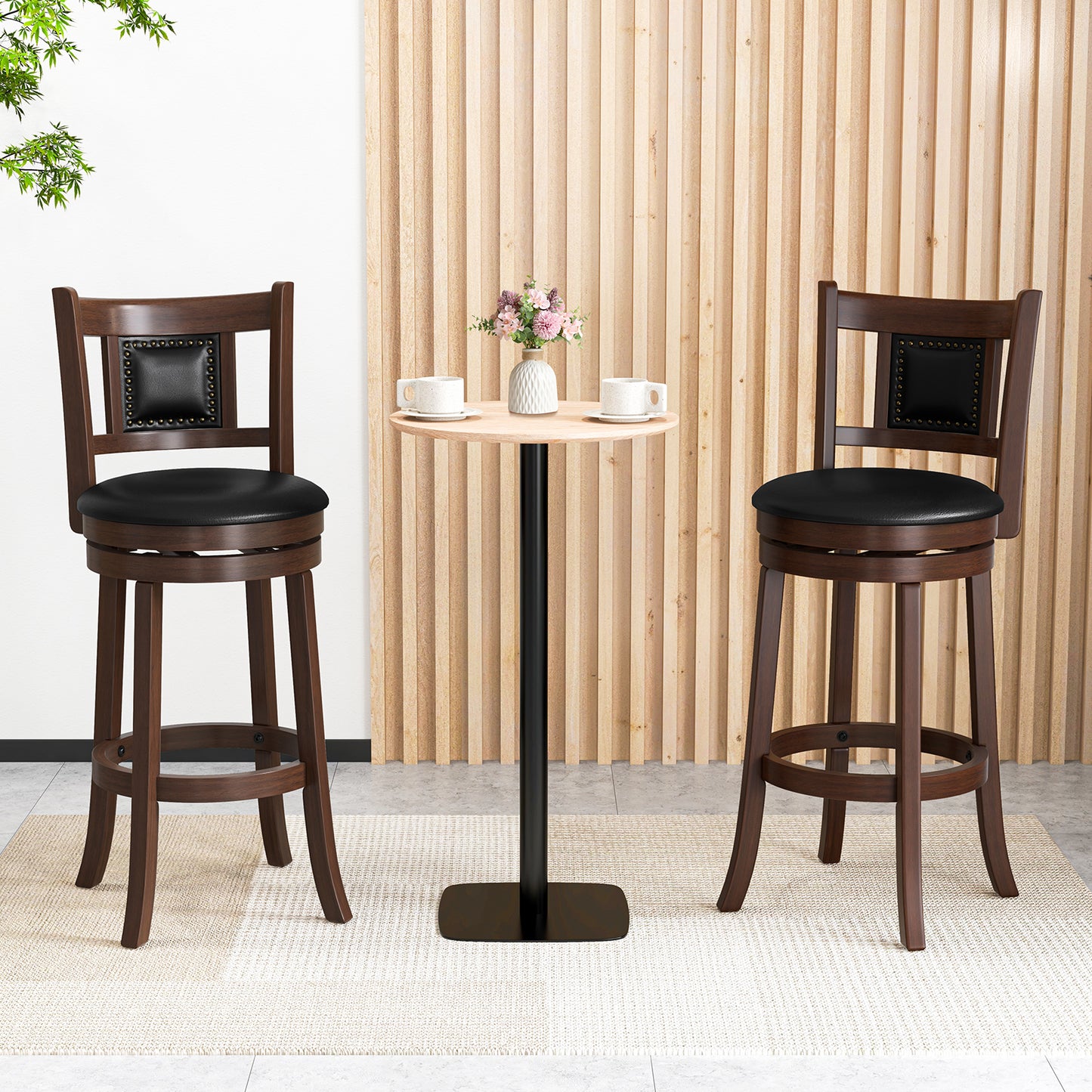 65/74 cm Swivel Bar Stool Set of 2 with Curved Backrest-25 Inches