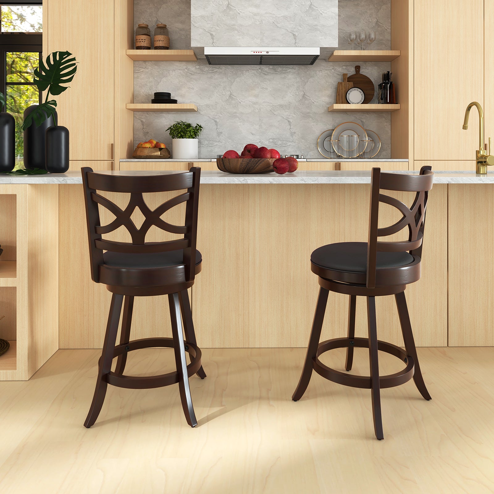 61/74 cm Swivel Counter Height Bar Stools with Backrest and Footrest-61 cm