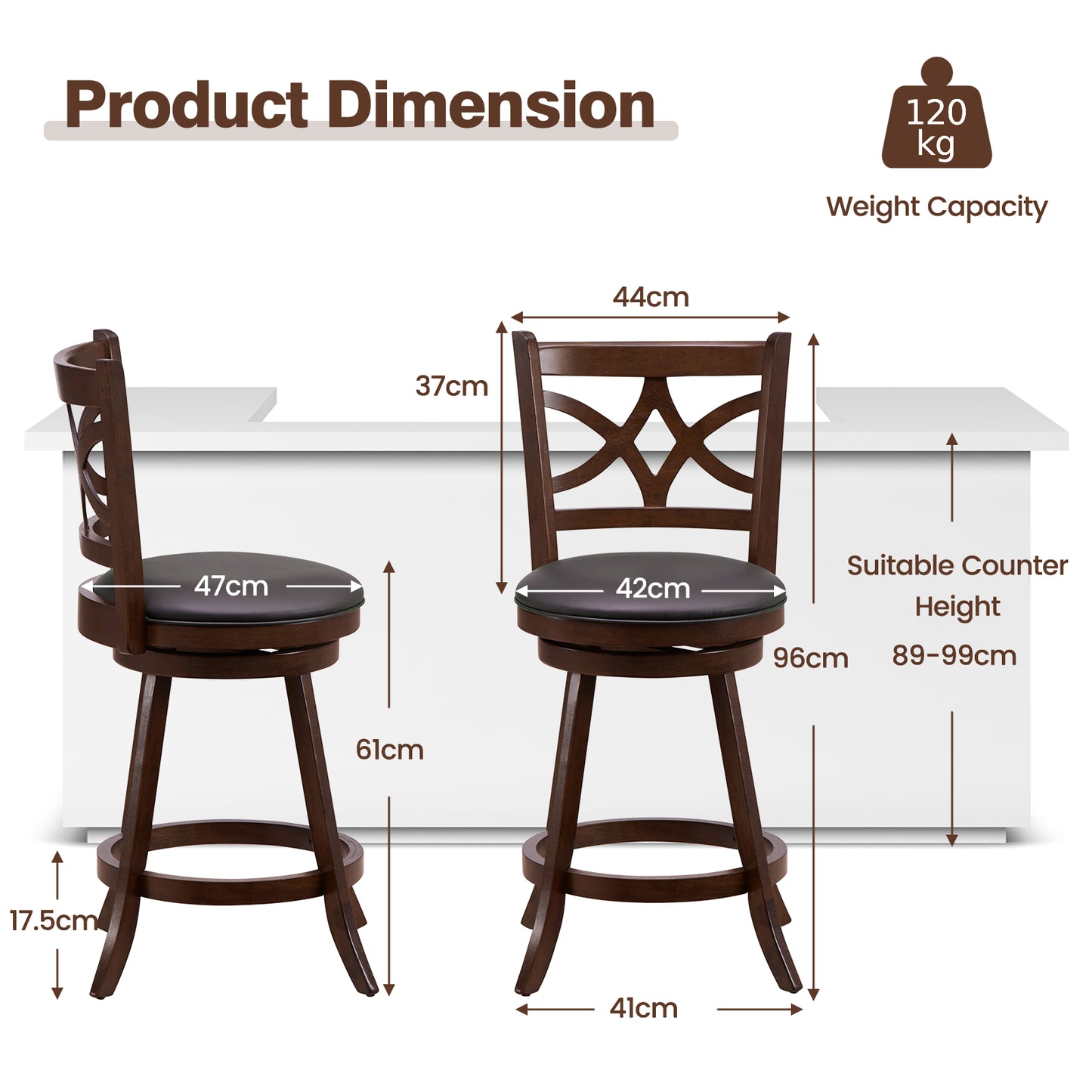 61/74 cm Swivel Counter Height Bar Stools with Backrest and Footrest-61 cm