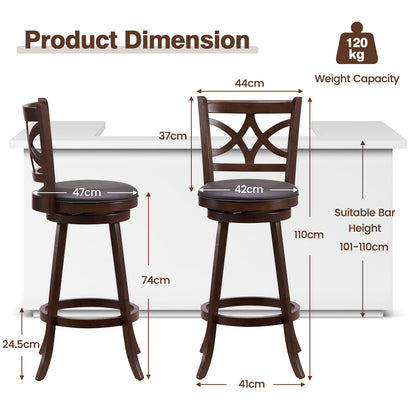 61/74 cm Swivel Counter Height Bar Stools with Backrest and Footrest-74 cm