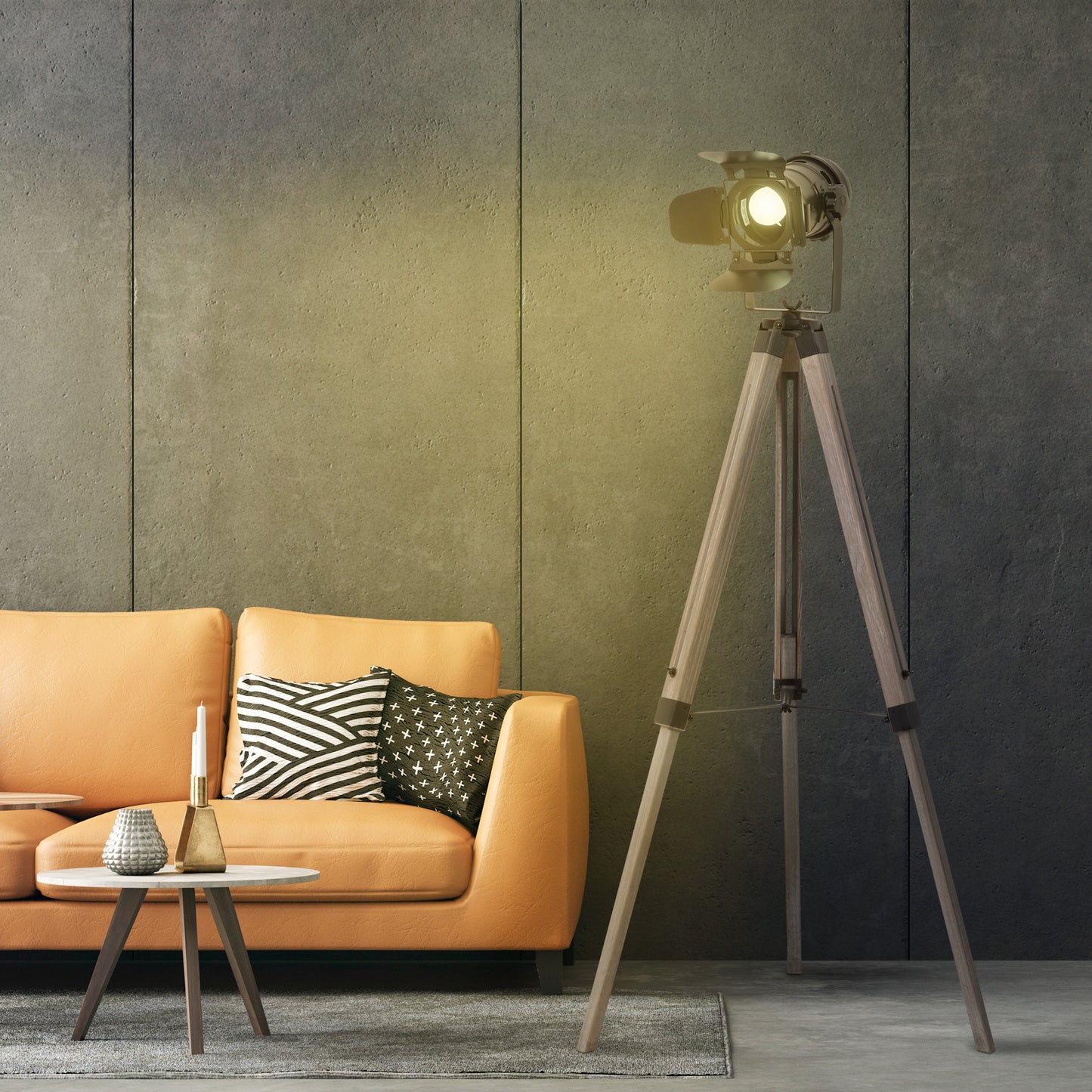 HOMCOM Industrial Style Tripod Floor Lamp Vintage Spotlight Reading Lamp w/ Wood Metal Legs E27 Base VersatilHOMCOM Use For Living Room Bedroom