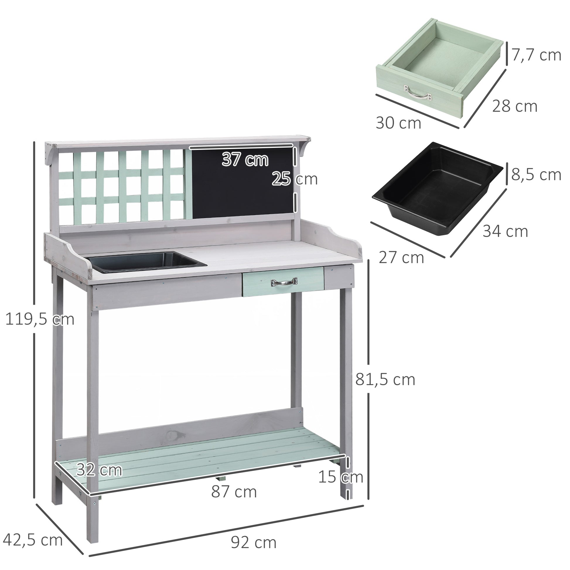 HOMCOM Wooden Garden Potting Table with Drawer Flower Plant Work Bench Workstation Tool Storage Shelves Outdoor