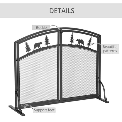 HOMCOM Fire Guard with Double Doors, Metal Mesh Fireplace Screen, Spark Flame Barrier with Tree Decoration for Living Room, Bedroom Decor