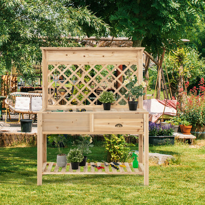 Outdoor Garden Potting Bench Table with Open Shelf and Drawer