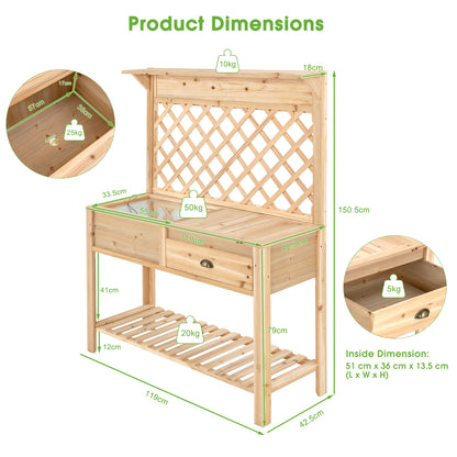 Outdoor Garden Potting Bench Table with Open Shelf and Drawer