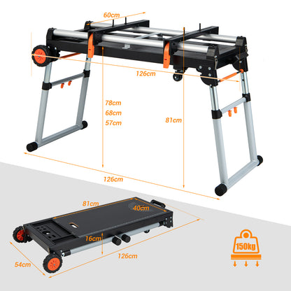 5-in-1 Folding Workbench with Detachable Brackets and Wheels-Black