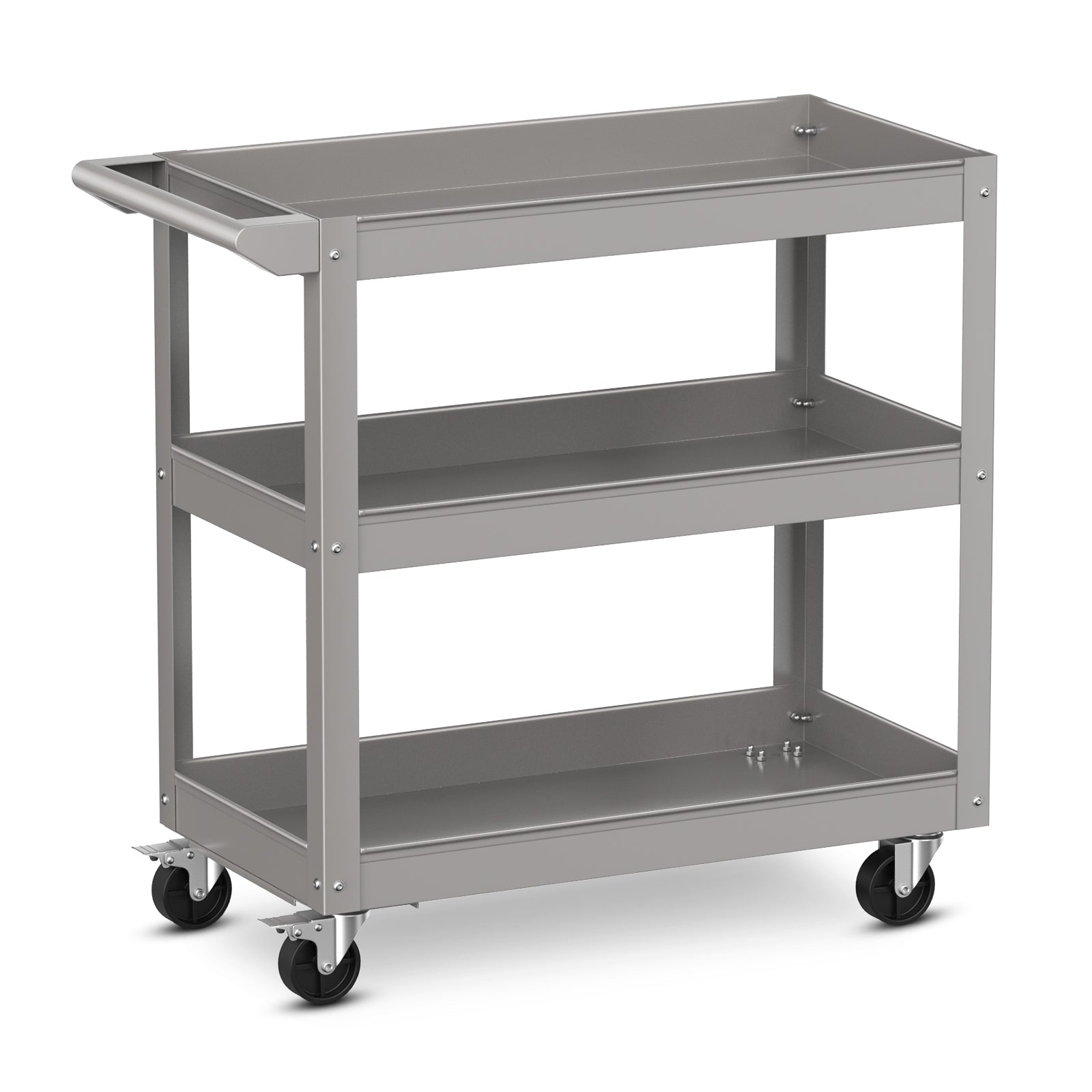 3-Tier Tool Trolley with Handle and Lockable Wheels-Grey