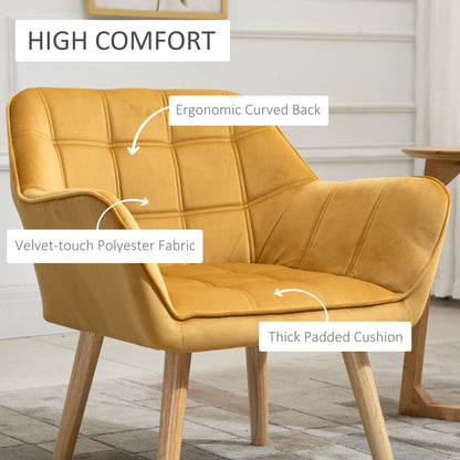 HOMCOM Armchair Accent Chair Wide Arms Slanted Back Padding Iron Frame Wooden Legs Home Bedroom Furniture Seating Set of 2 Yellow