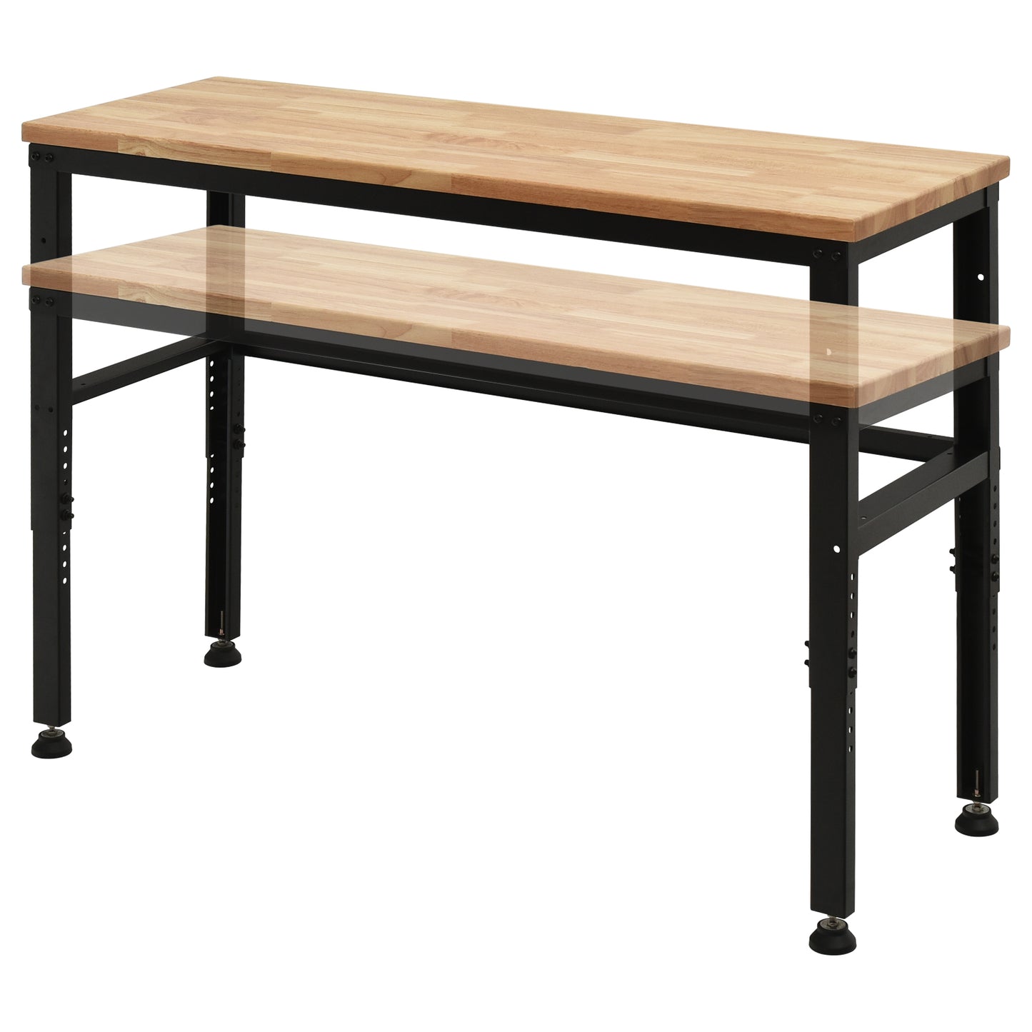 Adjustable Rubber Wood Workbench with 3-level Heights for Workshop