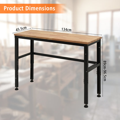 Adjustable Rubber Wood Workbench with 3-level Heights for Workshop