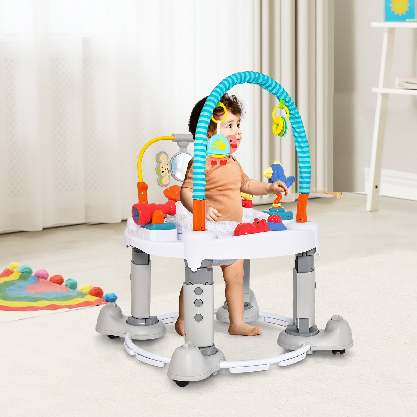 4-In-1 Baby Activity Center with Walker for Kids Aged 0-2 Years-Grey