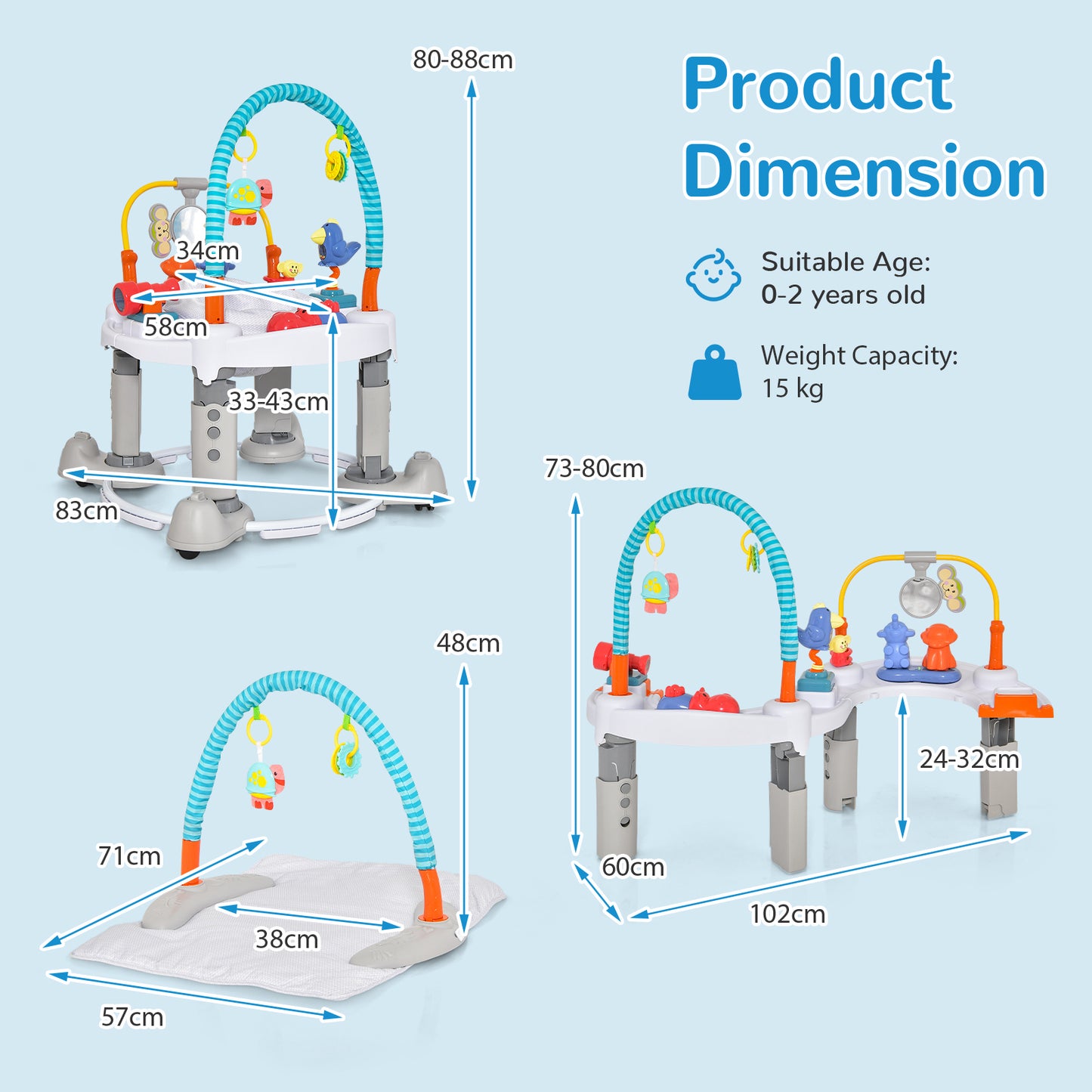 4-In-1 Baby Activity Center with Walker for Kids Aged 0-2 Years-Grey