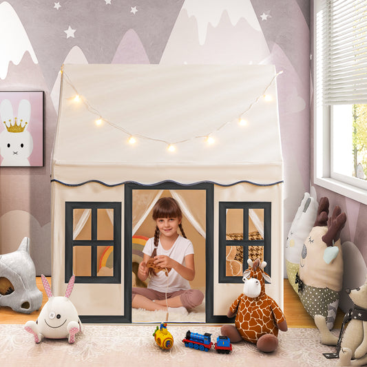 Indoor Kids Play Tent with Star Lights for Children Boys Girls Gift-Beige