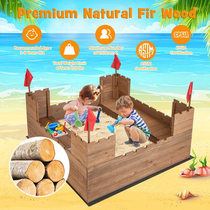 Solid Wood Kids Sandbox with 2 Bench Seats for Age 3+