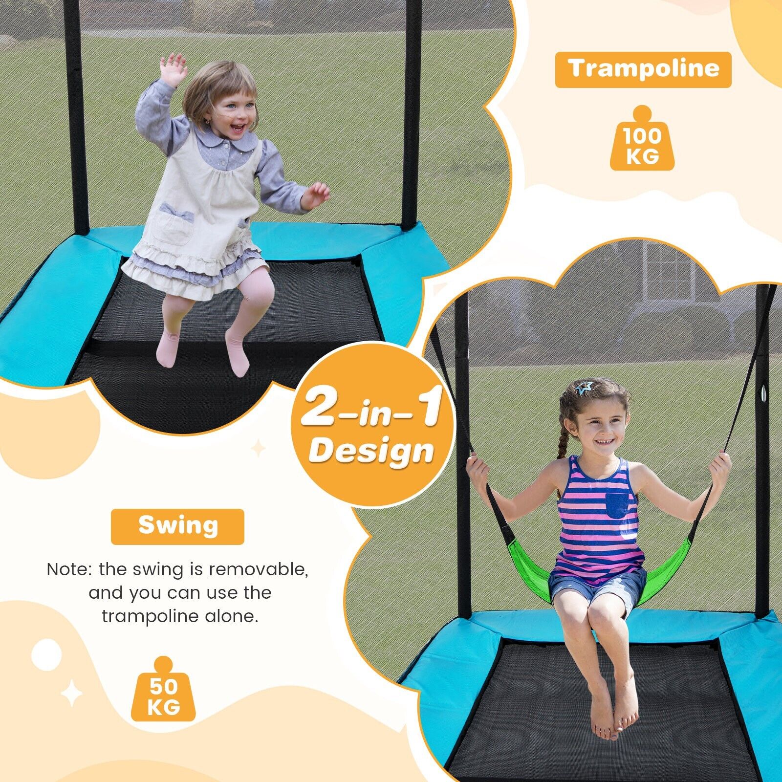 6 Feet Kids Trampoline with Swing and Enclosure Safety Net-Blue