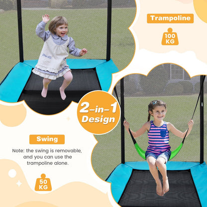 6 Feet Kids Trampoline with Swing and Enclosure Safety Net-Blue