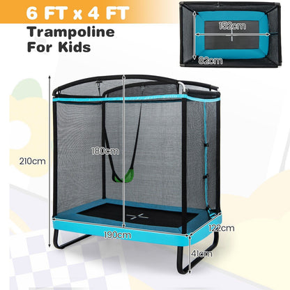 6 Feet Kids Trampoline with Swing and Enclosure Safety Net-Blue