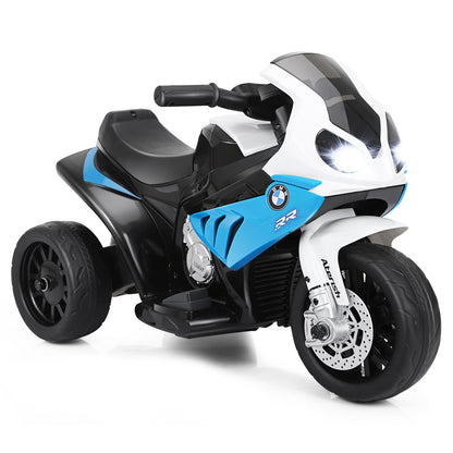 6V Kids Ride on Motorcycle with Training Wheels and Head Light-Blue