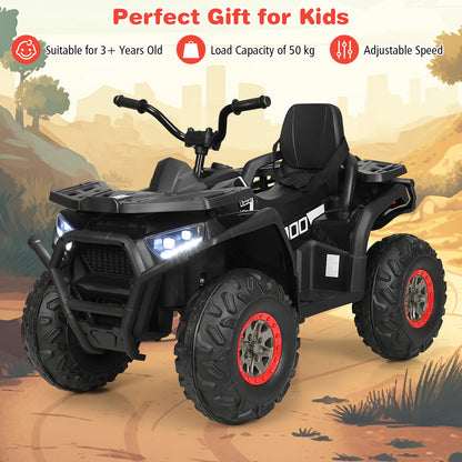 12V Kids Electric 4-Wheeler ATV Quad Ride On Car Toy with LED Lights and Music-Black