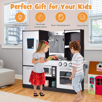 Kids Wooden Play Kitchen Set with Refrigerator Blackboard Sink Oven