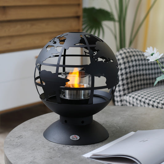 HOMCOM Globe Shape Tabletop Fireplace, Portable Metal Bioethanol Fireplace with Lid and 0.4L Tank, 1.5 Hour Burning Time for Liquid Alcohol, Black