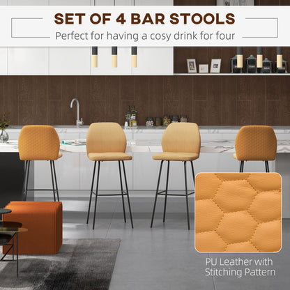 HOMCOM Bar Stools Set of 4, Linen-Touch Upholstered Bar Chairs, Kitchen Stools with Backs and Steel Legs for Dining Room, Light Brown