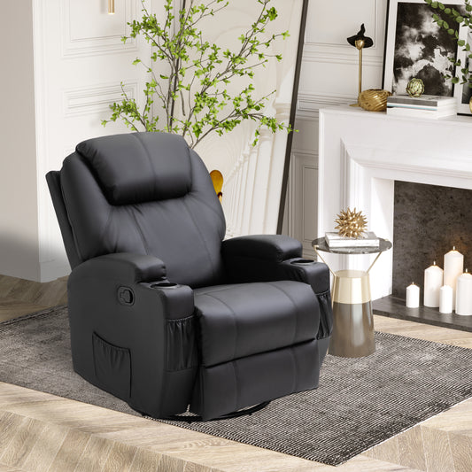 HOMCOM Recliner Sofa Chair PU Leather Armchair Cinema Massage Chair Swivel Nursing Gaming Chair Black