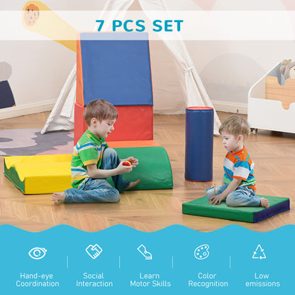 HOMCOM 7 Piece Soft Play Blocks Kids Climb and Crawl Gym Toy Foam Building and Stacking Blocks Non-Toxic Learning Play Set Educational Software Toy 