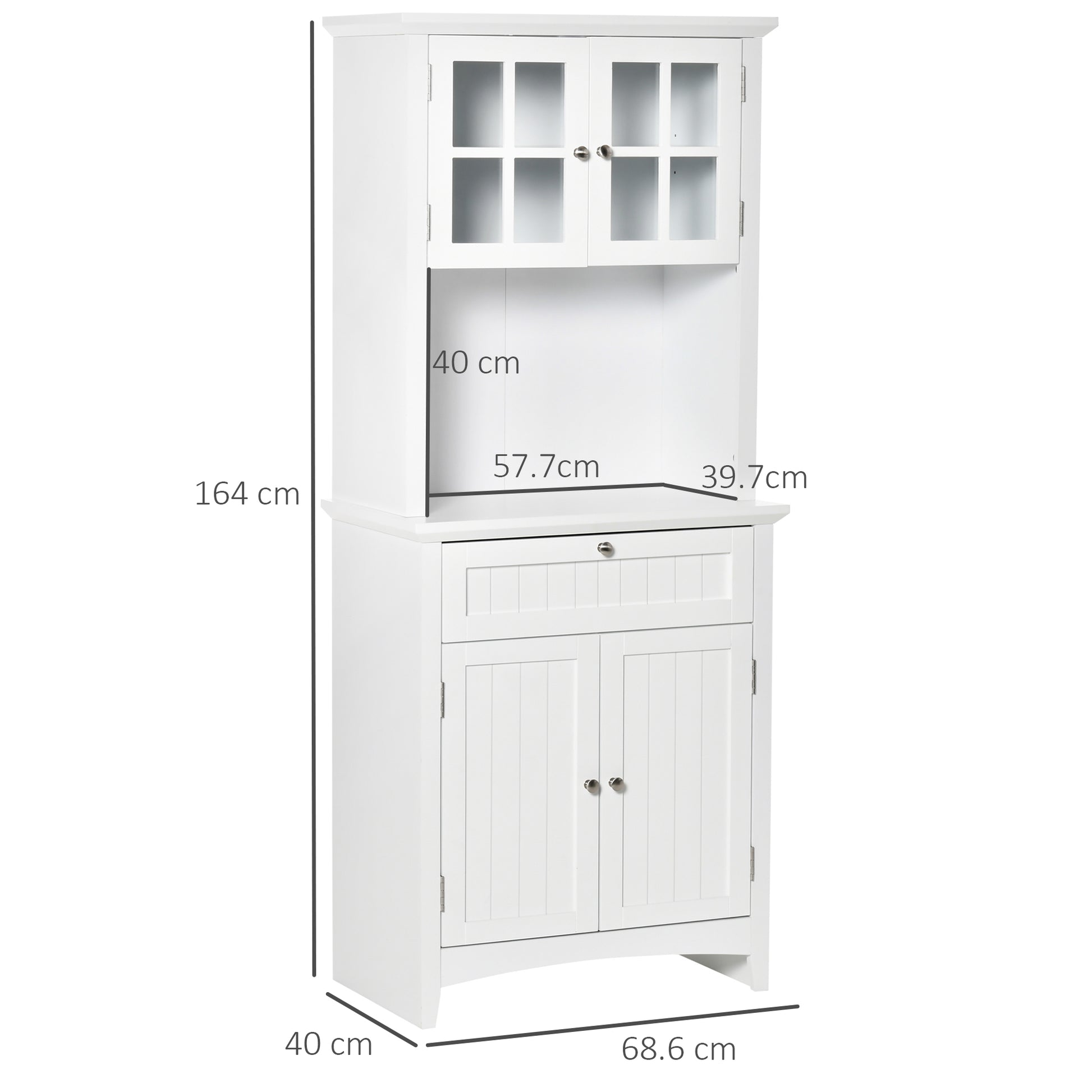 HOMCOM Kitchen Buffet and Hutch Wooden Storage Cupboard w/ Framed Glass Door, Drawer, Space for Dining and Living Room, 68.6W x 40D x 164Hcm, White