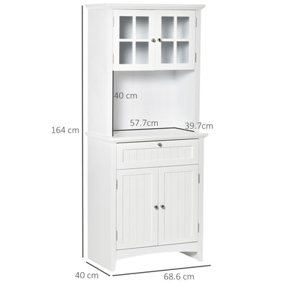 HOMCOM Kitchen Buffet and Hutch Wooden Storage Cupboard w/ Framed Glass Door, Drawer, Space for Dining and Living Room, 68.6W x 40D x 164Hcm, White