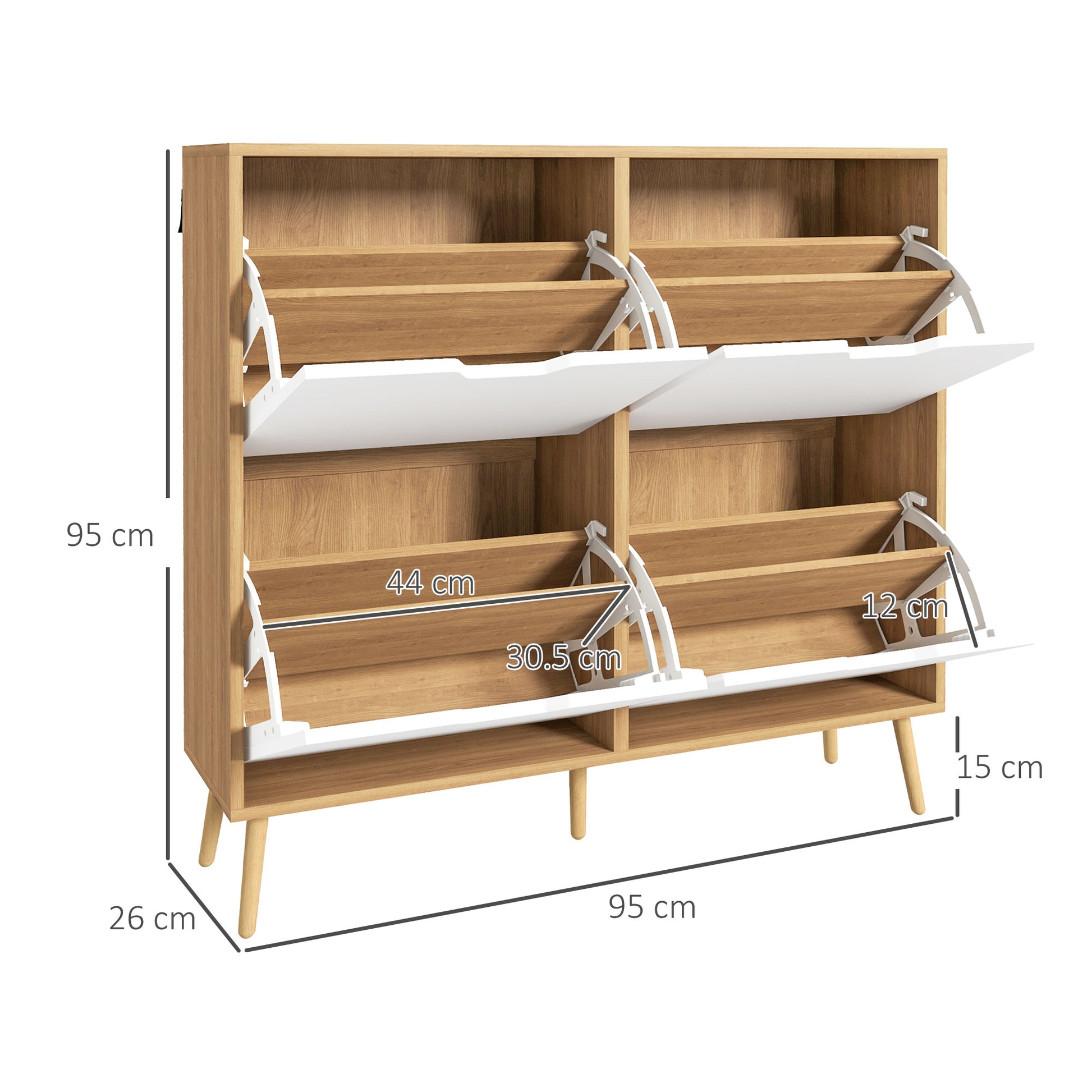 HOMCOM Shoe Storage Cabinet, 4 Flip Drawers, Shoe Organizer for 16 Pairs of Shoes, Natural