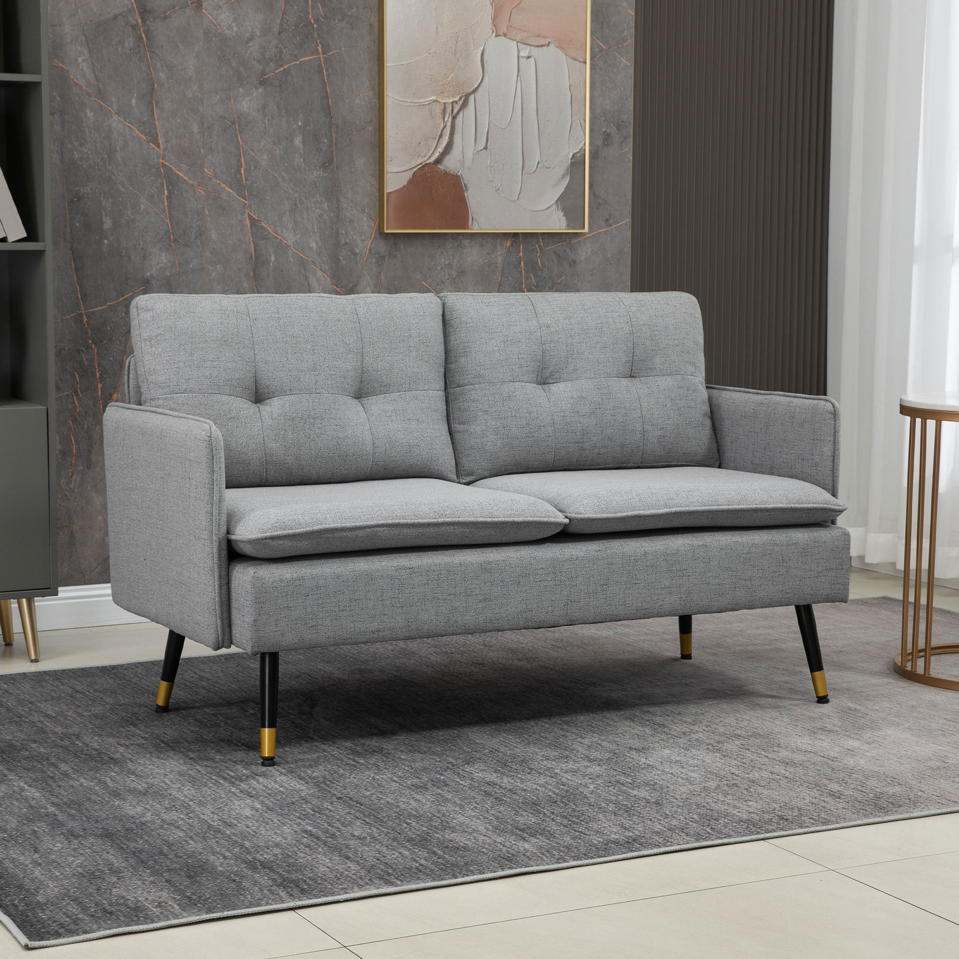 HOMCOM 2 Seater Sofas for Living Room, Fabric Couch, Button Tufted Love Seat with Cushions, Grey