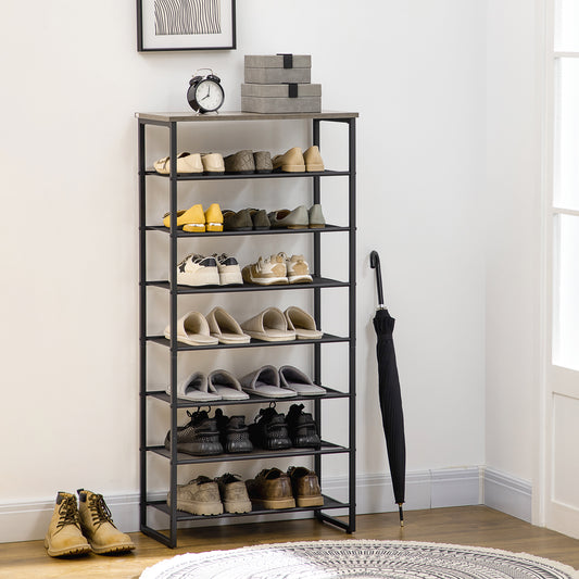 HOMCOM 8-Tier Shoe Rack, Shoe Storage Organizer with Mesh Shelves Free Standing Shoe Shelf Stand for 21-24 Pairs of Shoes for Entryway Black and Grey