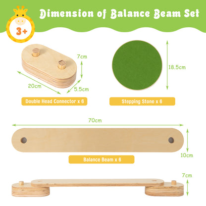 12 Pcs Kids Wooden Balance Beam with Colorful Steeping Stones