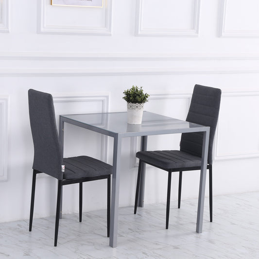 HOMCOM Modern Square Dining Table, Seats 4, with Glass Top & Metal Legs for Dining Room, Living Room, Grey