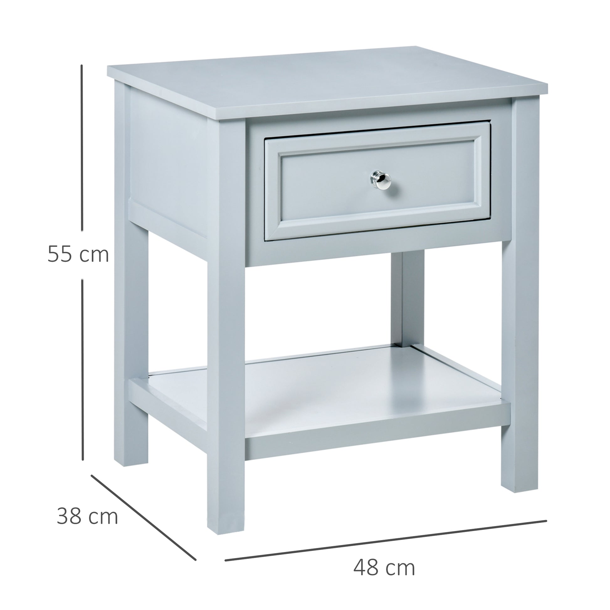 HOMCOM Bedside End Table Nightstand w/ Drawer Open Shelf Table Top Metal Handle Classic Home Stylish Furniture Grey