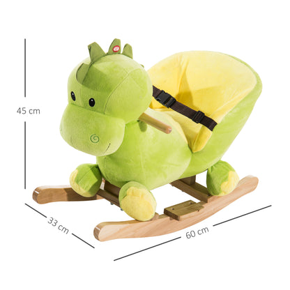 HOMCOM Kids Rocking Horse Plush Ride On Dinosaur Seat w/Seat Safety Belt, 32 Songs, Ride on Horses Toys 18 Months Up