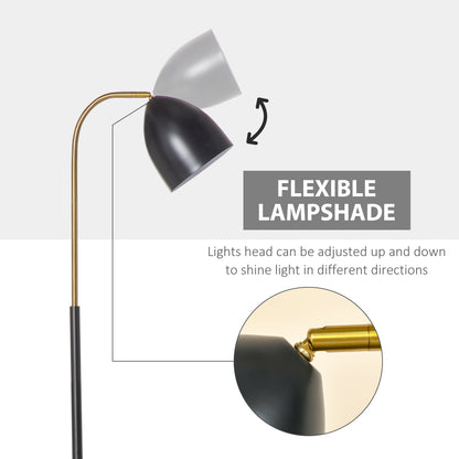 HOMCOM Arc Floor Lamp, Standing Reading Light, with Adjustable Lampshade, and Round Base for Living Room, Office, Bedroom, Black Gold