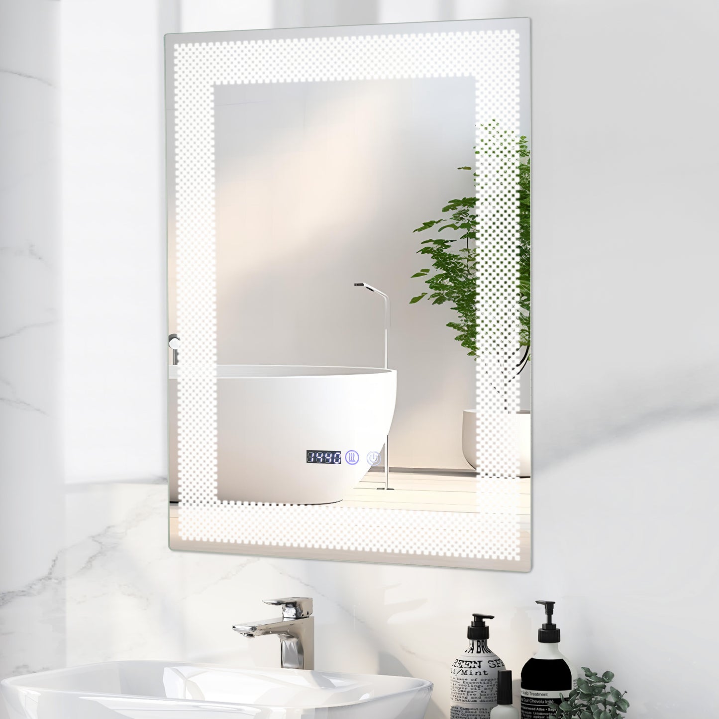 LED Wall Mounted Anti-Fog HD Vanity Mirror with 3 Color Adjustable Lights