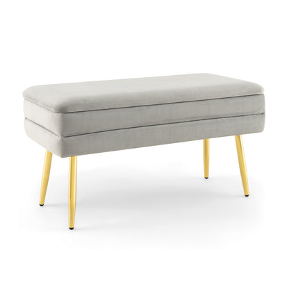 Velvet Upholstered Storage Bench with Removable Top-Grey