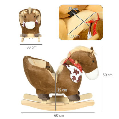 HOMCOM Kids Rocking Horse, Plush Baby Rocking Chair with Safety Harness, Realistic Sound, Foot Pedals, for Toddler Aged 18-36 Months, Brown