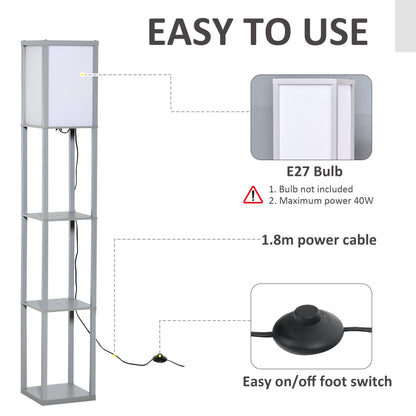 HOMCOM 4-Tier Grey Floor Lamp with Shelf, Floor Light with Storage Shelf, Reading Standing Lamp