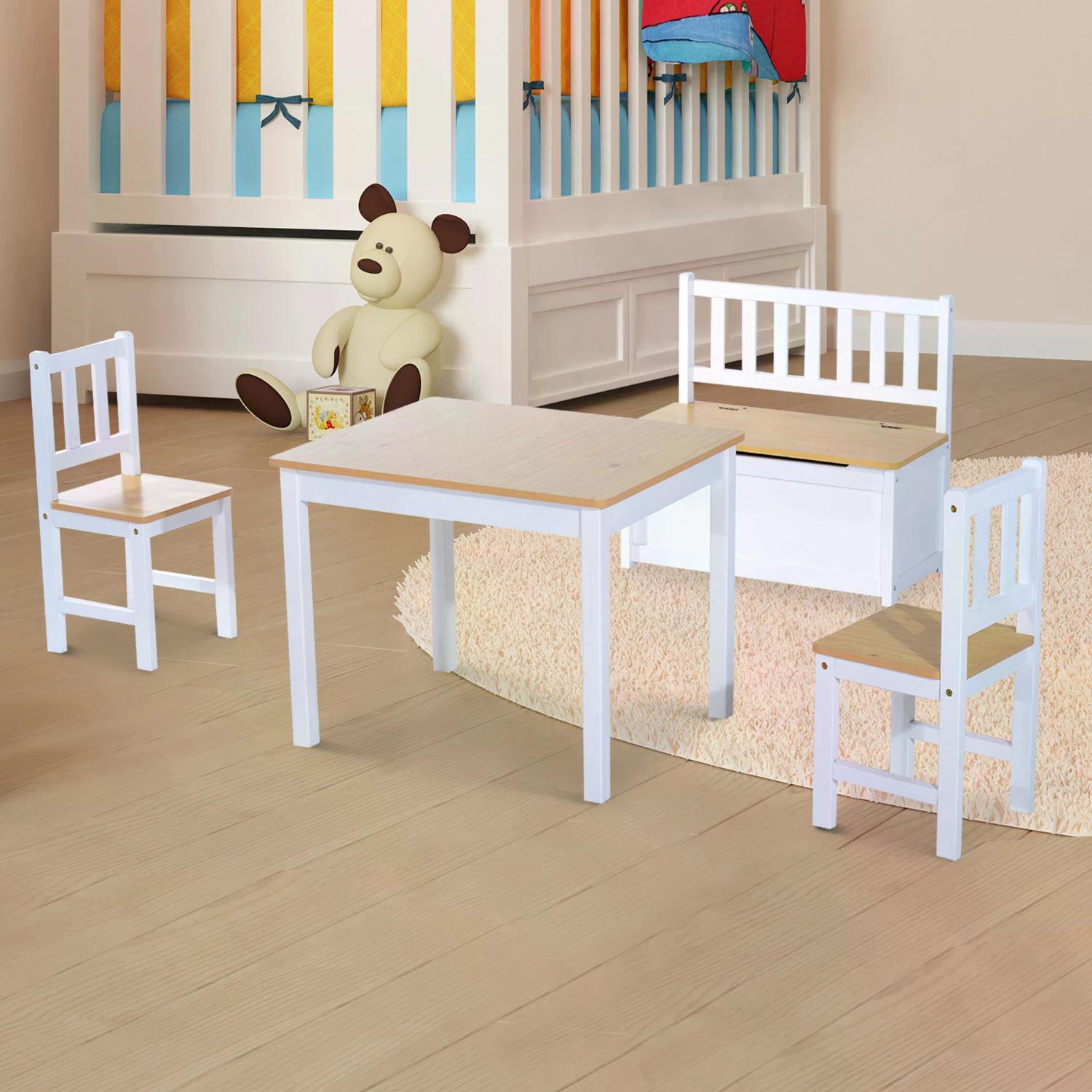 HOMCOM Pine Wood Kids 4 Pc Furniture Set-Oak/White